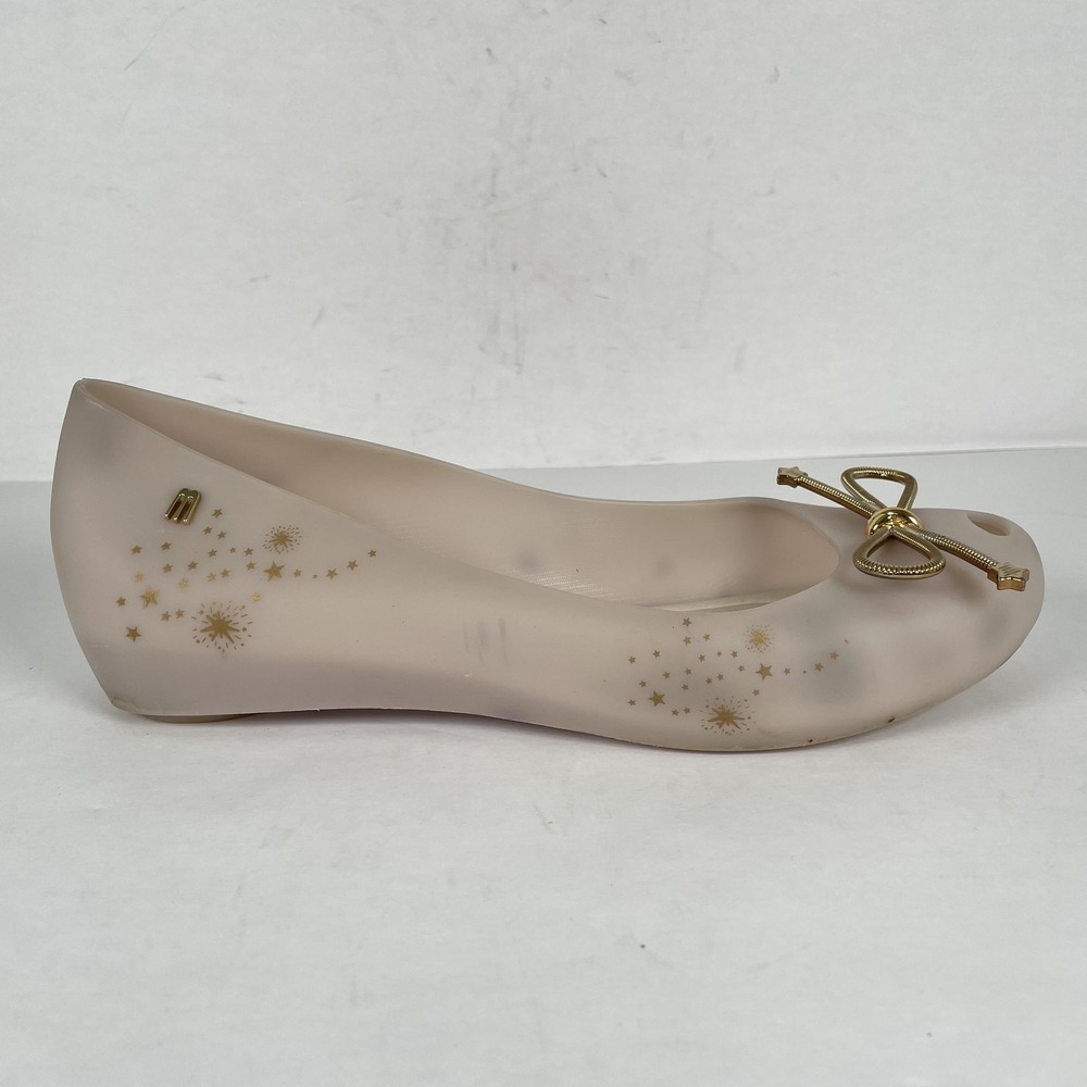 Melissa Shoes Womens Size 9 Bow Flats Star Detail Peep Toe Slip On Jelly Ballet
